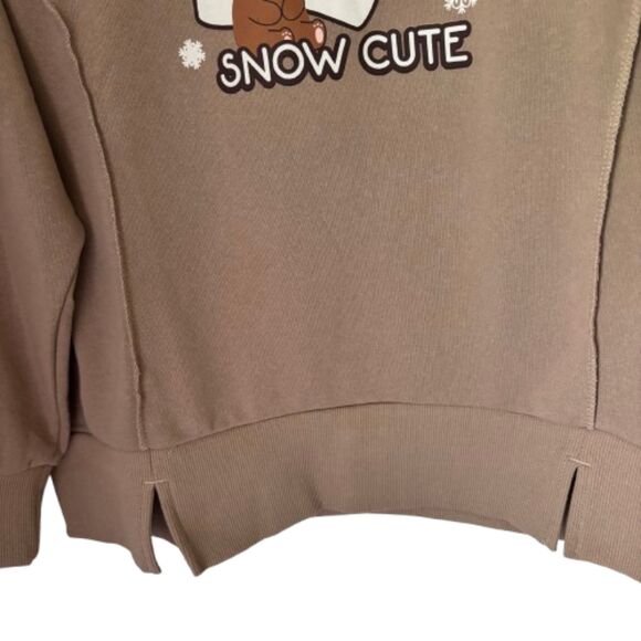 NWT 5B Style SNOW CUTE Graphics Crewneck Taupe Sweatshirt Woman's Size S #Y - Picture 3 of 6